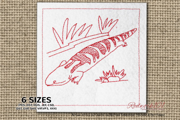 Squamata Redwork: A Reptile Embroidery Design for Personalizing Gifts